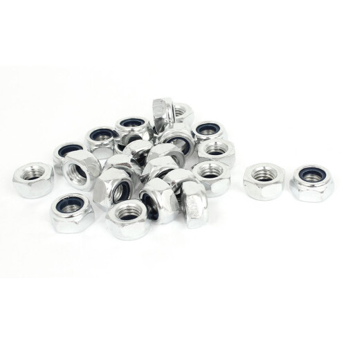 M10 x 1.5mm Zinc Plated Self-Locking Nylon Insert Hex Lock Nuts 25pcs