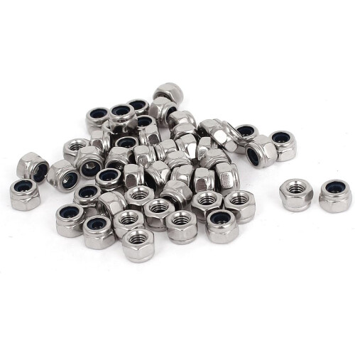 M3 x 0.5mm 304 Stainless Steel Nylon Insert Hex Lock Nuts 50pcs