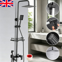 Black Bathroom Thermostatic Exposed Shower Mixer Twin head Large Square Bar Set