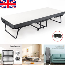 Portable Fold Up Rollaway Guest Bed with 10cm Memory Foam Mattress and Wheels UK
