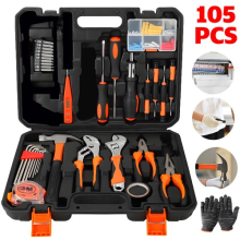105Pcs General Household Hand Tool Kit with Toolbox Storage Case for Home Repair