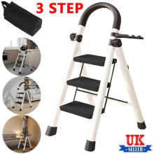 3-Step Folding Ladder Handrail Non-Slip Steps Wide Base for Home Bathroom Garage