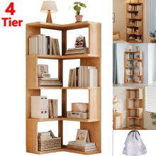 4 Tier Standing Book Shelves Corner Shelf Storage Wood Display Bookcase School