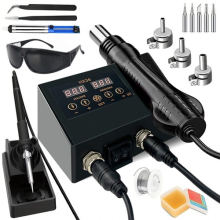 2 in 1 Soldering Iron Station Hot Air Gun LED Display PID Control Sleep Function