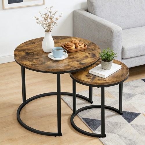 Nesting Coffee Tables Set of 2 Round Stacking Sofa Side Tables for Living Room