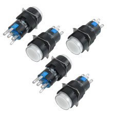 a12062700ux0420 5 x 5P Momentary 1NO 1NC White Neon Light Round Push Button Switch, 12V