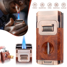 Portable Windproof Jet Flame Torch Cigar Lighter V- Cigar Punch Holder Gift Box