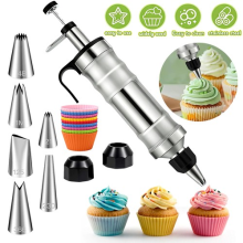 Cookie Biscuit Press Piping Gun Set 6 Tips Stainless Steel Dessert Decorating