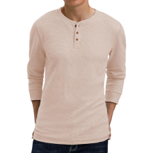 T-shirt Henley Homme Manches Longues Texturé Style Décontracté Beige XL — haut waffle homme, pull fin boutonné