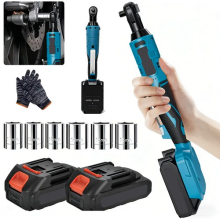420Nm Electric Cordless Right Ratchet 3/8" 90Â Angle Wrench 2 Battery DIY Tool