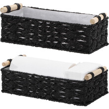 Panier en osier pour le rangement avec doublure en coton, lot de 2 pièces, noir — boite rangement salle bain