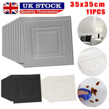 11PCS 3D Tiles Ceiling Wall Stickers Self-Adhesive Waterproof Thick Wall Panels