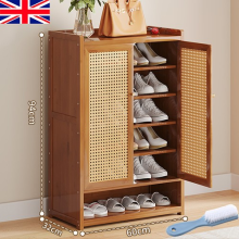 Shoe Cabinet Storage Cupboard Footwear Stand Rack Wooden Double Rattan Doors UK