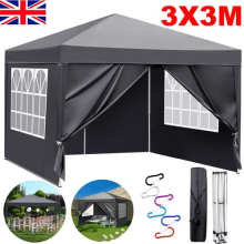3x3M Heavy Duty Gazebo Marquee Pop UP Waterproof Garden Party Tent w/ Sides Gray