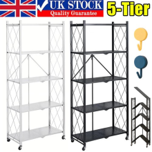 5 Tier Heavy Duty Household Foldable Metal Rack Storage Shelving Unit on Casters