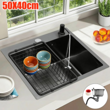 Black Kitchen Sink Undermount Drop-in Single Bowl Stainless Steel Black 40X50cm