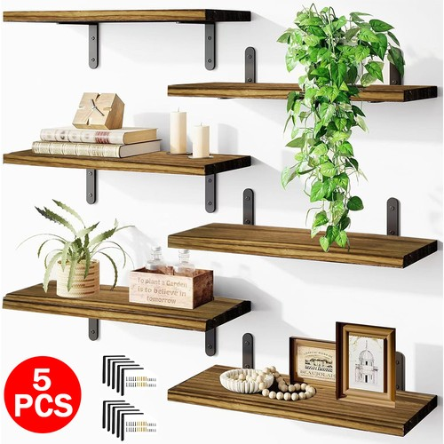 5Piece Rustic Shelves Floating Shelves Wall Mounted Storage Wooden Display Shelf