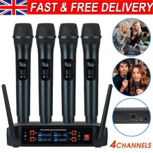 Wireless Microphones, 4 Channel UHF Microphone with Rechargeable Long-Distanc