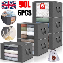 6 Pack 90L Storage Bags Zipped for Clothes, Bedding, Toys ++ Packing Moving Box