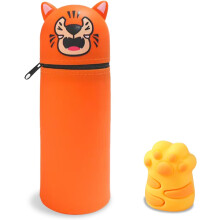 Estuche escolar para niños de silicona con soporte suave gato atigrado naranja — estuche escolar, organizador escritorio