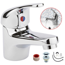 Cloakroom Basin Mixer Tap Basin Sink Mono Bathroom Chrome Tap + Fixings + Waste