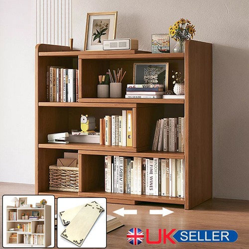 Wooden Shelf Bookcase Shelving 4 Tier Display Storage Unit Stand Stretchable