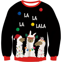 Pull de Noël Enfant À Manches Longues Chaud Drôle Alpaga Noir S — vetement hiver garcon, tricot festif enfant