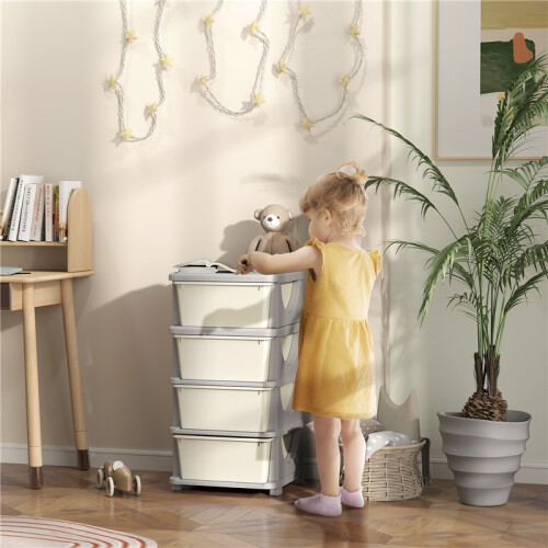 Children Storage Box with 4 Large Drawers Cream White 2