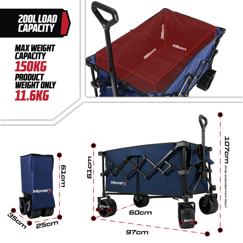 MoverX 200L Folding Festival Wagon - Blue 2