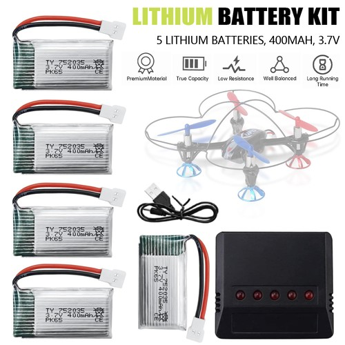 400mAh Lithium Battery 5x 3.7V Replacement Battery with Charging Cable Portable 2