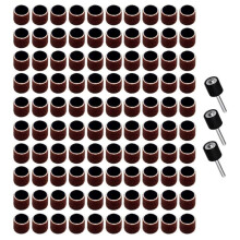 100Pcs Sanding Drum Set - 80 Grit Aluminum Oxide Sander Sleeves Kit with 3 Pc 1/8 Inch Mandrels for Rotary Tools