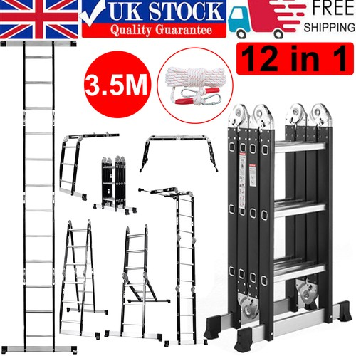 3.5M 12 IN 1 Excel Aluminium Combination Step Ladder Foldable Multi-Purpose 1