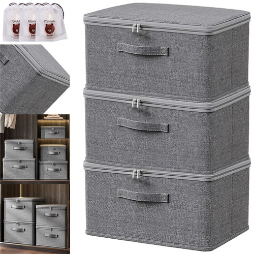 3PCS Large Foldable Canvas Storage Boxes Folding Fabric Clothes Baskets with Lid 2