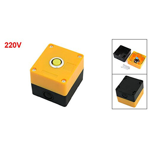 220V 2 Pin Rectangle Case Signal Indicator Pilot Lamp Box, Yellow Light 2