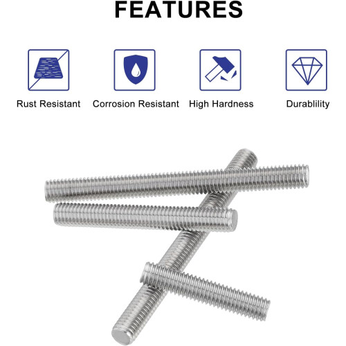 M10 x 180mm Metric Right Hand Thread Fully Threaded Rod Stud Fastener 5PCS 2