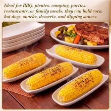 Corn Dishes Set of 4, Stoneware Corn the Cob Holders, 8.8 Inches Long, Dishwasher and Microwave Safe, Charming