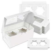 Cajas de Cupcake Blancas de 2 Cavidades con Ventana Transparente, Cajas de Papel para Dulces, Soportes para 2 Cupcakes para Muffins, Pasteles,