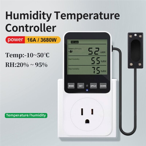Humidity Temperature Control Socket LCD Digital Display Humidity Temp Controller with Temperature Sensor US Plug