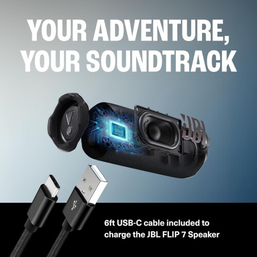 Portable Bluetooth Speaker Black with USB-C Braided Cable Bundle 1
