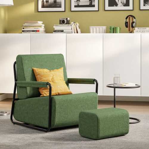 SoBuy Fauteuil lounge velours côtelé vert pliable 1