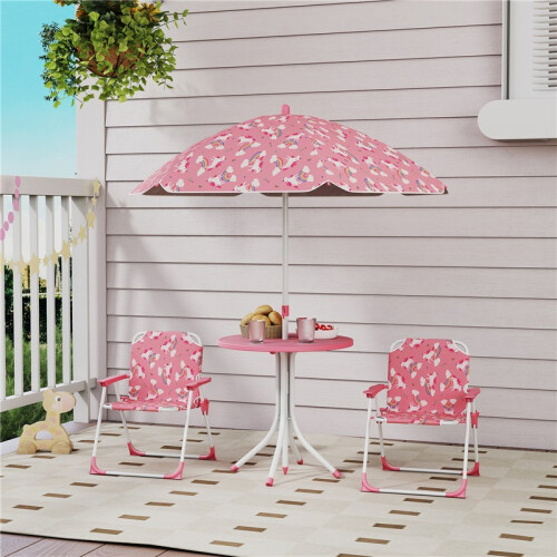 Kindertischset mit 2 Klappstühlen und Sonnenschirm, rosa 2