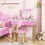 Kids Dressing Table Set with Stool Bear Mirror Pink 4