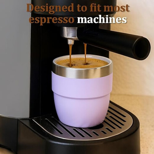 2 Pack 4oz Double Wall Insulated Espresso Cups, 18/8 Stainless Steel Ceramic Lined Stackable Coffee Cups 1