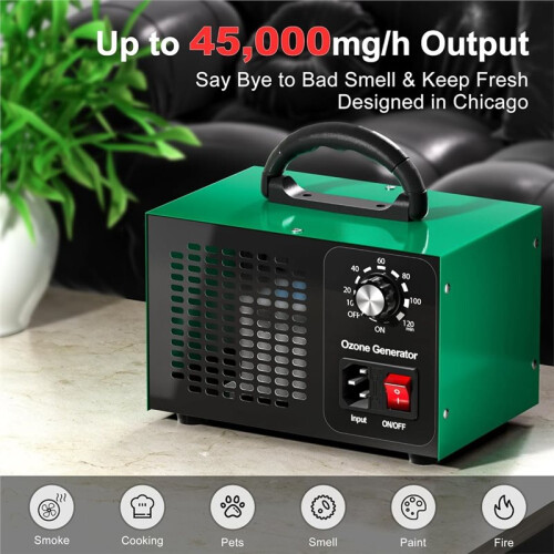 Ozone Generator 45g/H, Home/Industrial O3 Deodorizer,High Capacity Ozone Machine Air Ionizer EU 2