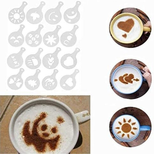 16 Pcs Foam Latte Art Stencils for Latte Cappuccino Coffee Decorating Tools 1