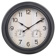 30cm Black Wall Clock w/ Thermometer & Humidity