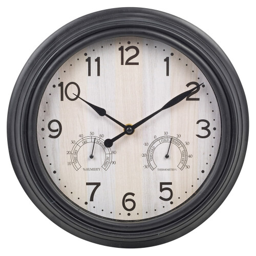30cm Black Wall Clock w/ Thermometer & Humidity