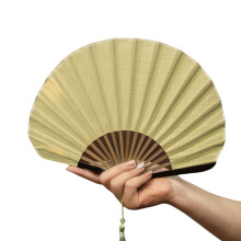 Ventilateur pliable en coton et lin avec cadre en-Jaune Vert
