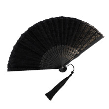 Eleganter Handfächer aus Spitze, tragbar,-Schwarz