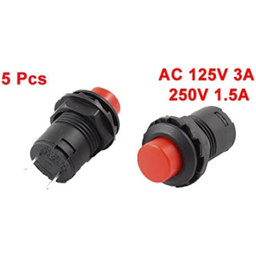 5 Pcs 3A/125VAC 1.5A/250VAC Latching Red Push Button Switch SPST On/Off 1